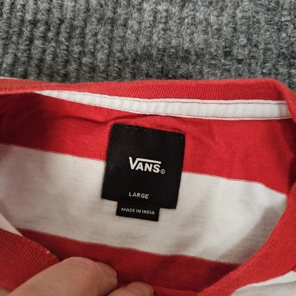 Vans Shirt Mens Large Red White Striped Graphic Skateboard Tee - Picture 3 of 10